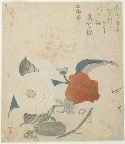 (Pflaumenzweig, eine Pfingstrosenblume und ein Metallsiegel), 1816 von Kubo Shunman